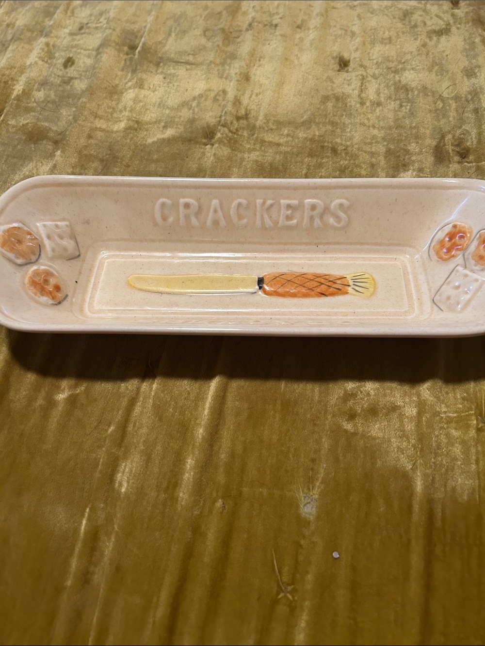 vintage Ceramic 'Crackers' Serving Tray in Soft Pink with Painted Knife